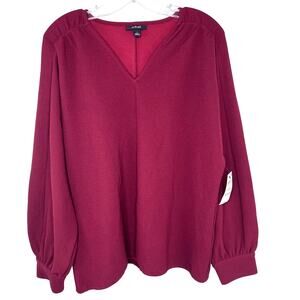 New Alfani Size Large Red Balloon Long Sleeve V-Neck Blouse Top